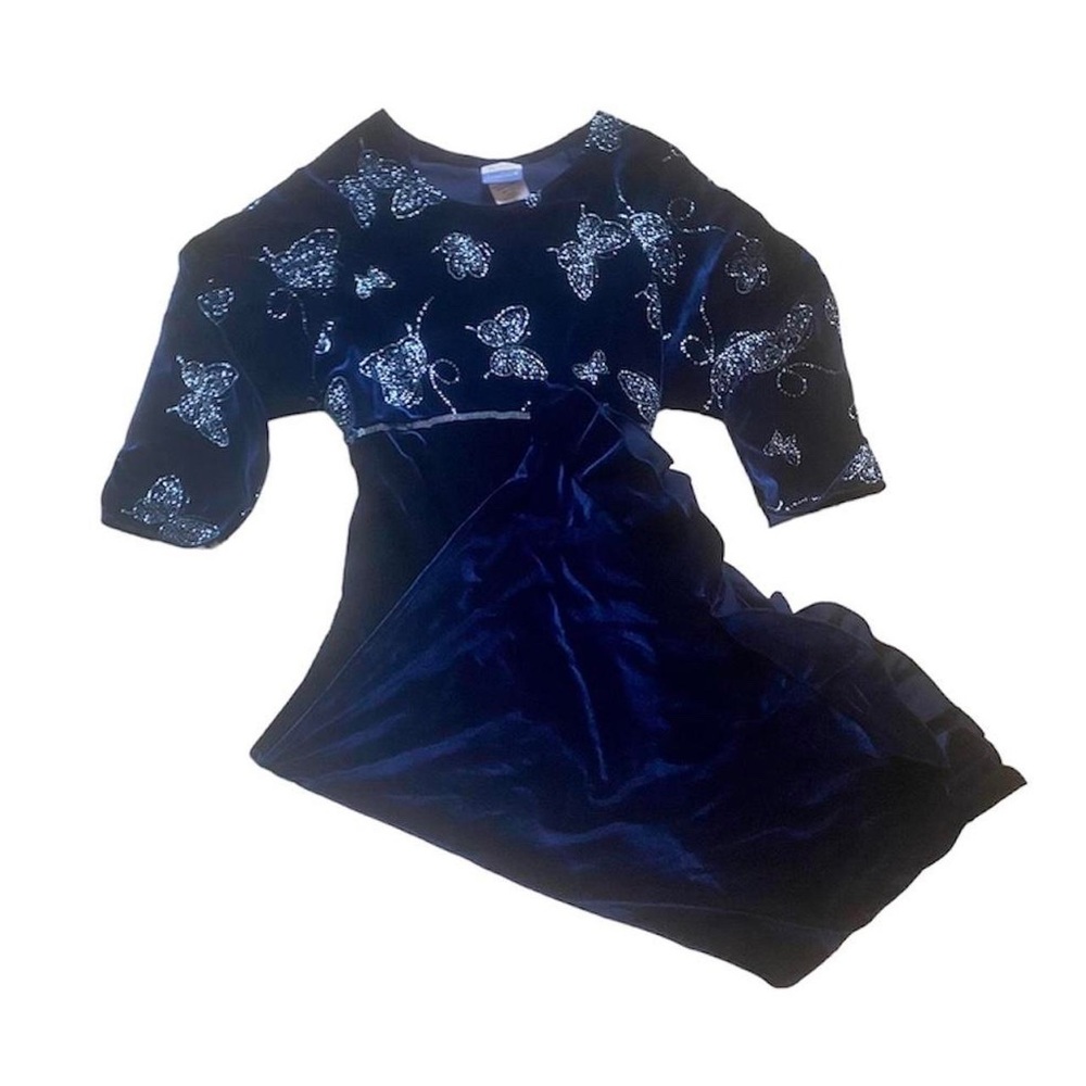 Vintage 90s grunge navy blue velvet midi dress by Brooke Lindsay